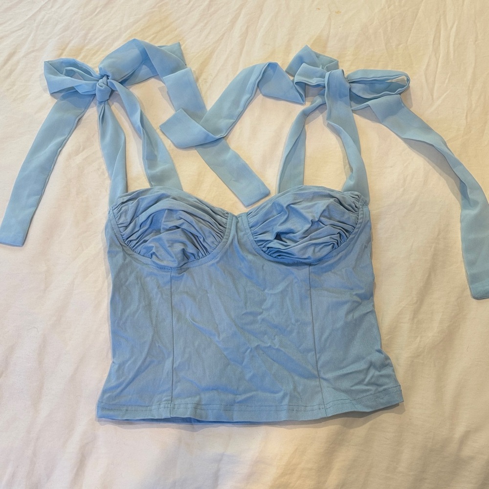 Light Blue Tie-Strap Bustier Top